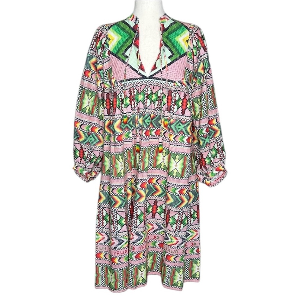 Farm Rio Dress Small S Anthropologie Amulet Midi Tassel Yawanawa Linen - Picture 4 of 12